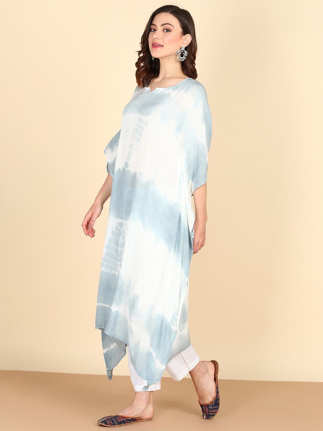 Rayon Hand Dyed Tie Dye Grey Kaftan (W1159)