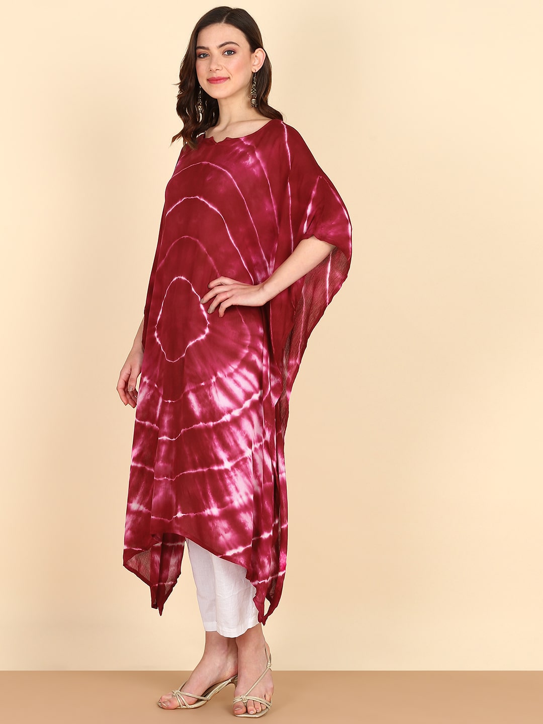 Rayon Tie Dye Pink Kaftan Kurta (W1357)