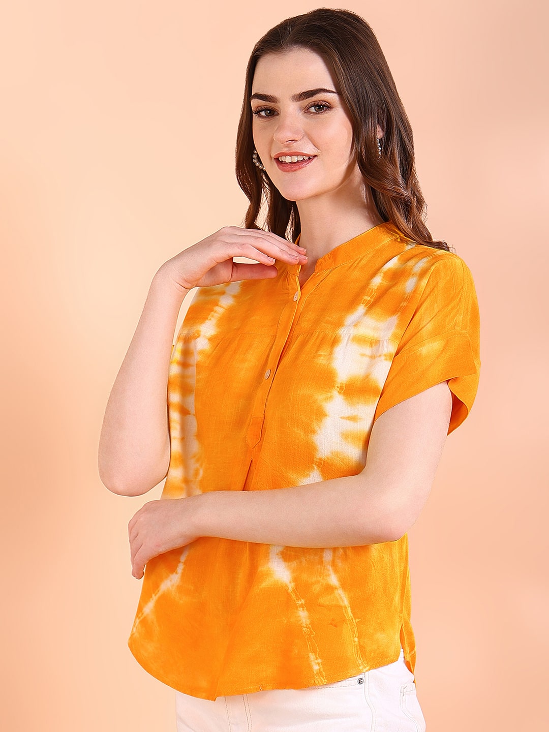 Vibrant Yellow Tie-Dye Everywhere Top In Soft Rayon (W1542)