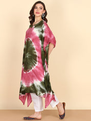 Rayon Tie Dye Pink Green Kaftan kurta (W1356)