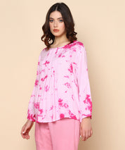 Tie Dyed Full Sleeves Pleated Top (W1413)