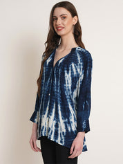 Rayon Tie Dye Blue Rayon Slub Shirt (W1342)