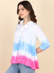 Tie Dyed 2 Piece Collar with Double Pleated Rayon Shirt (W1484)