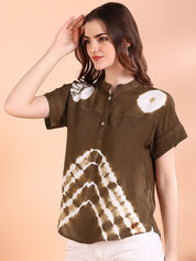 Vibrant Brown Tie-Dye Everywhere Top In Soft Rayon (W1545)