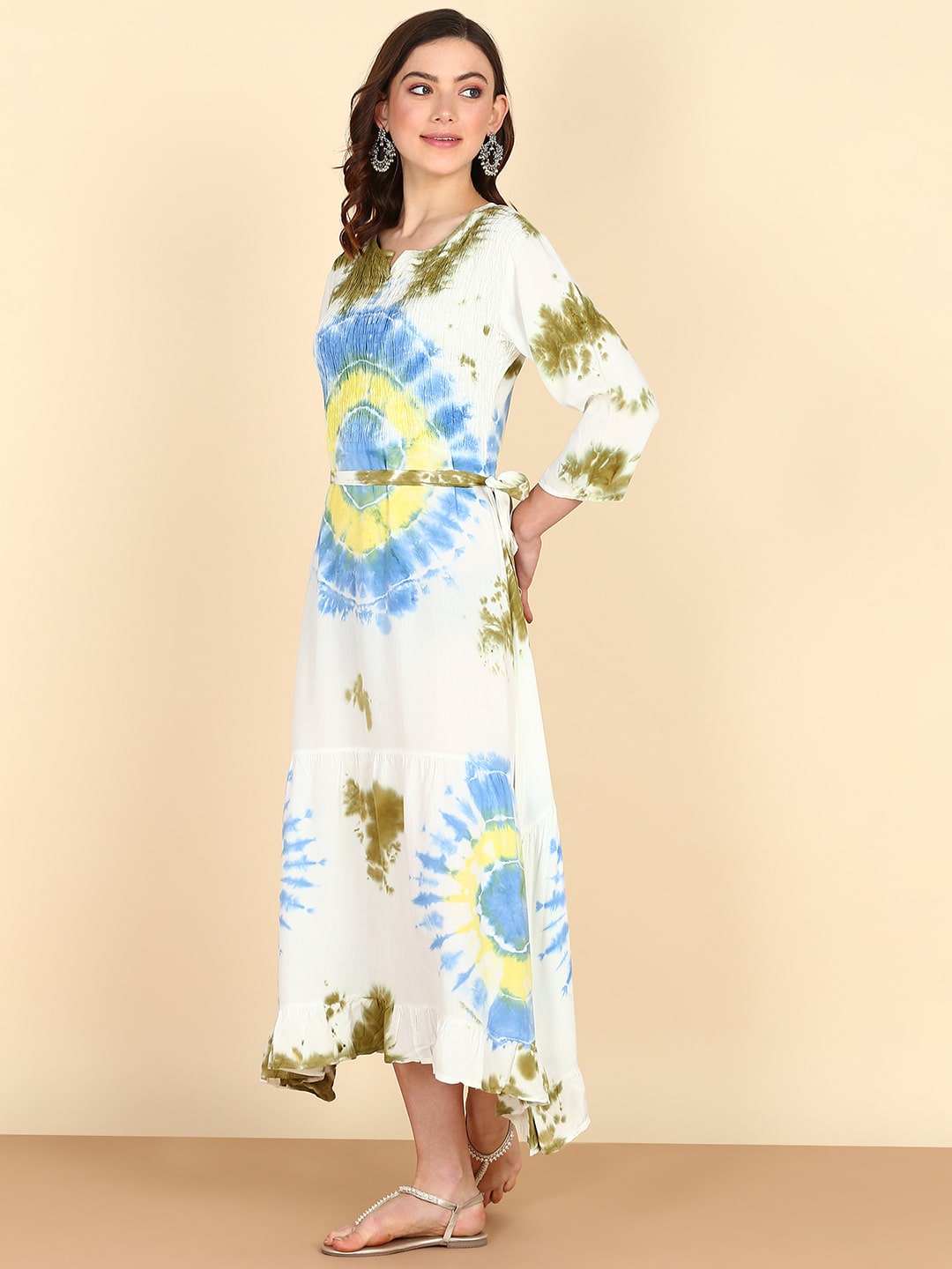 Rayon Tie Dye White Midi Dress (W1212)