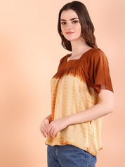 Vibrant Orange Tie-Dye Everywhere Top In Soft Rayon (W1563)