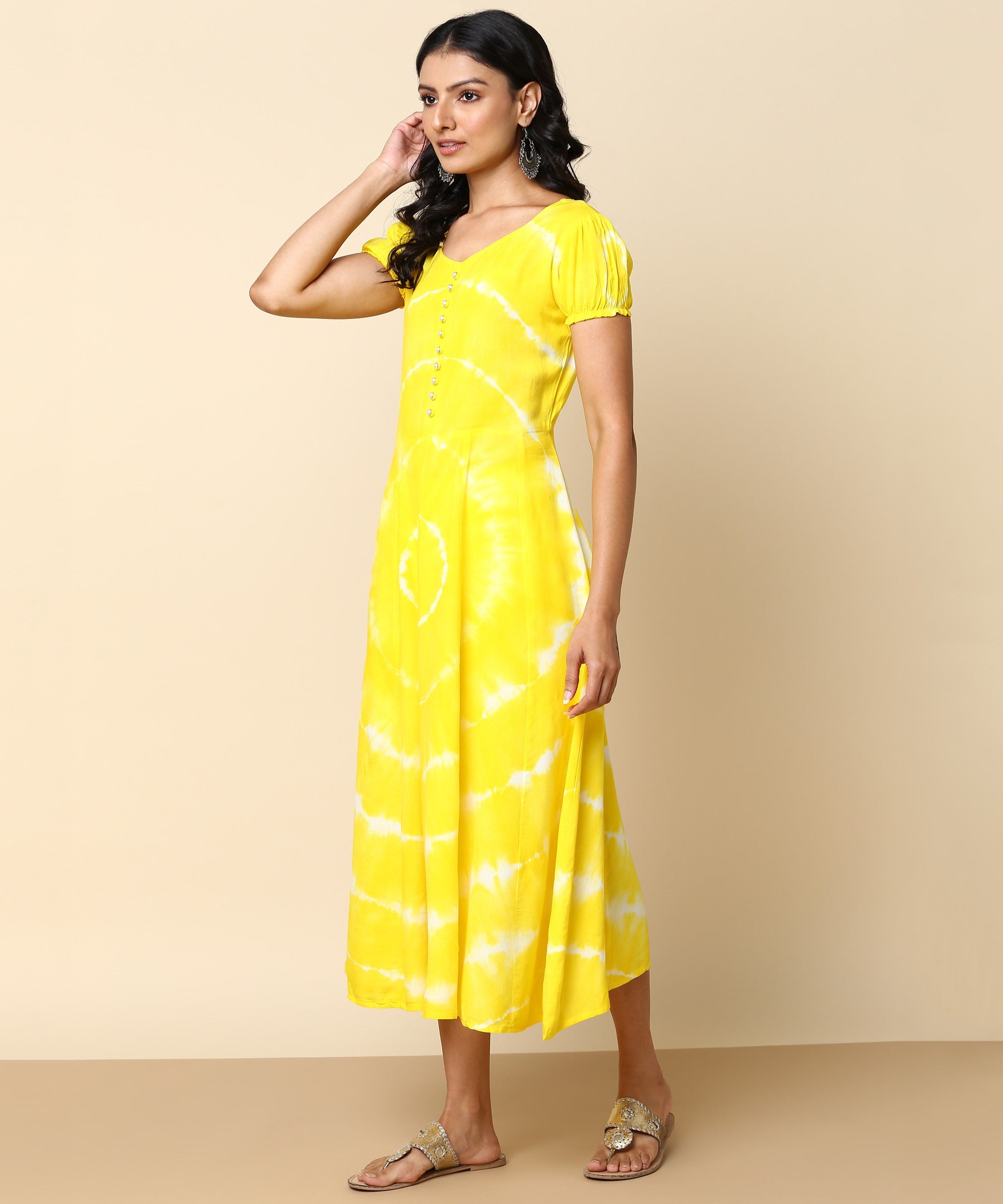 Rayon Tie Dye Yellow Dress (W1280)