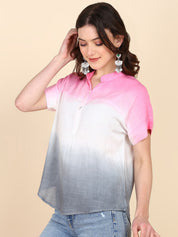 Half Sleeves Tie Dyed Fitted Rayon Top (W1489)