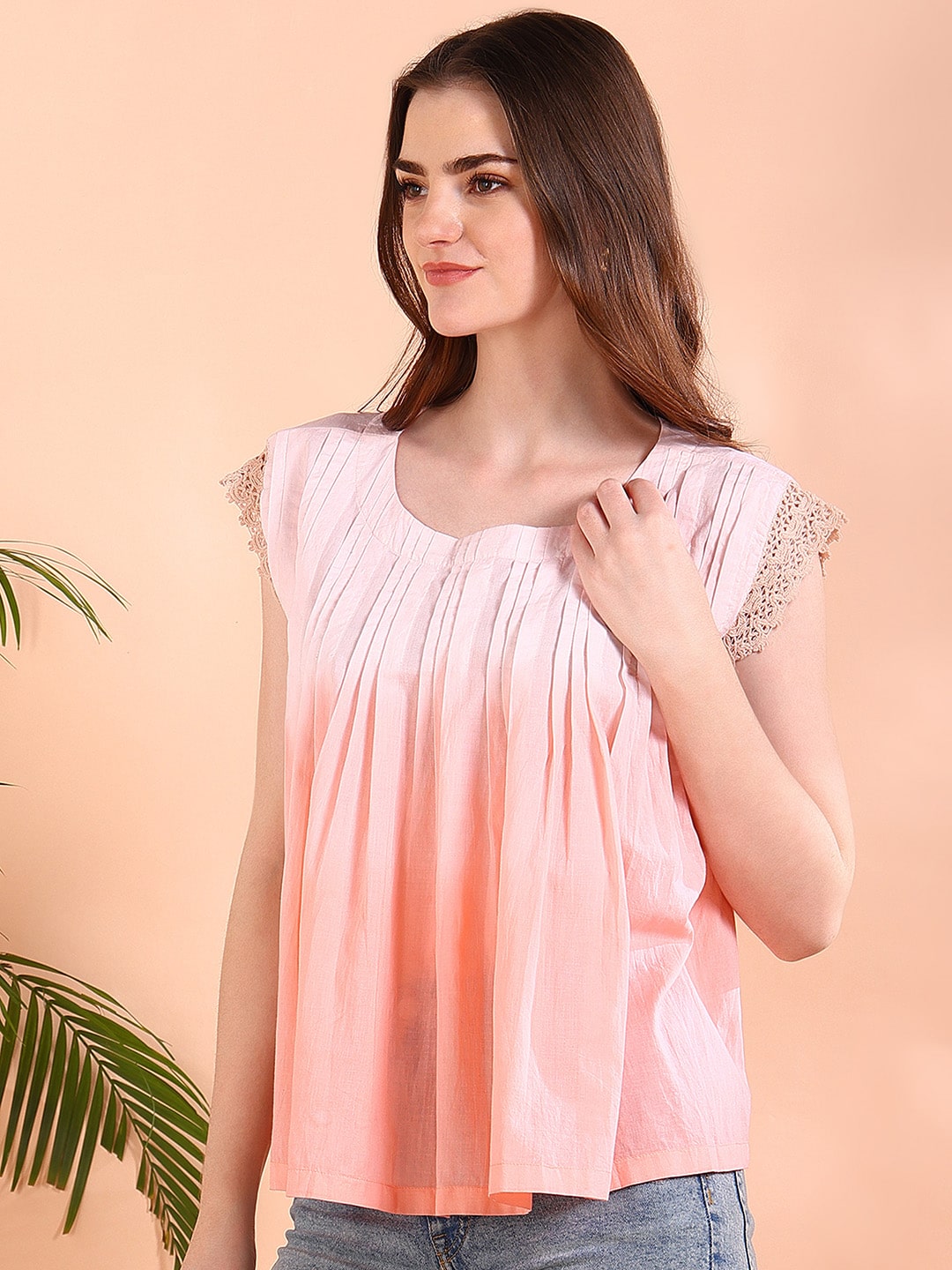 Vibrant Peach Tie-Dye Everywhere Top In Soft Rayon (W1554)