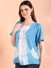 Vibrant Blue Tie-Dye Everywhere Top In Soft Rayon (W1562)