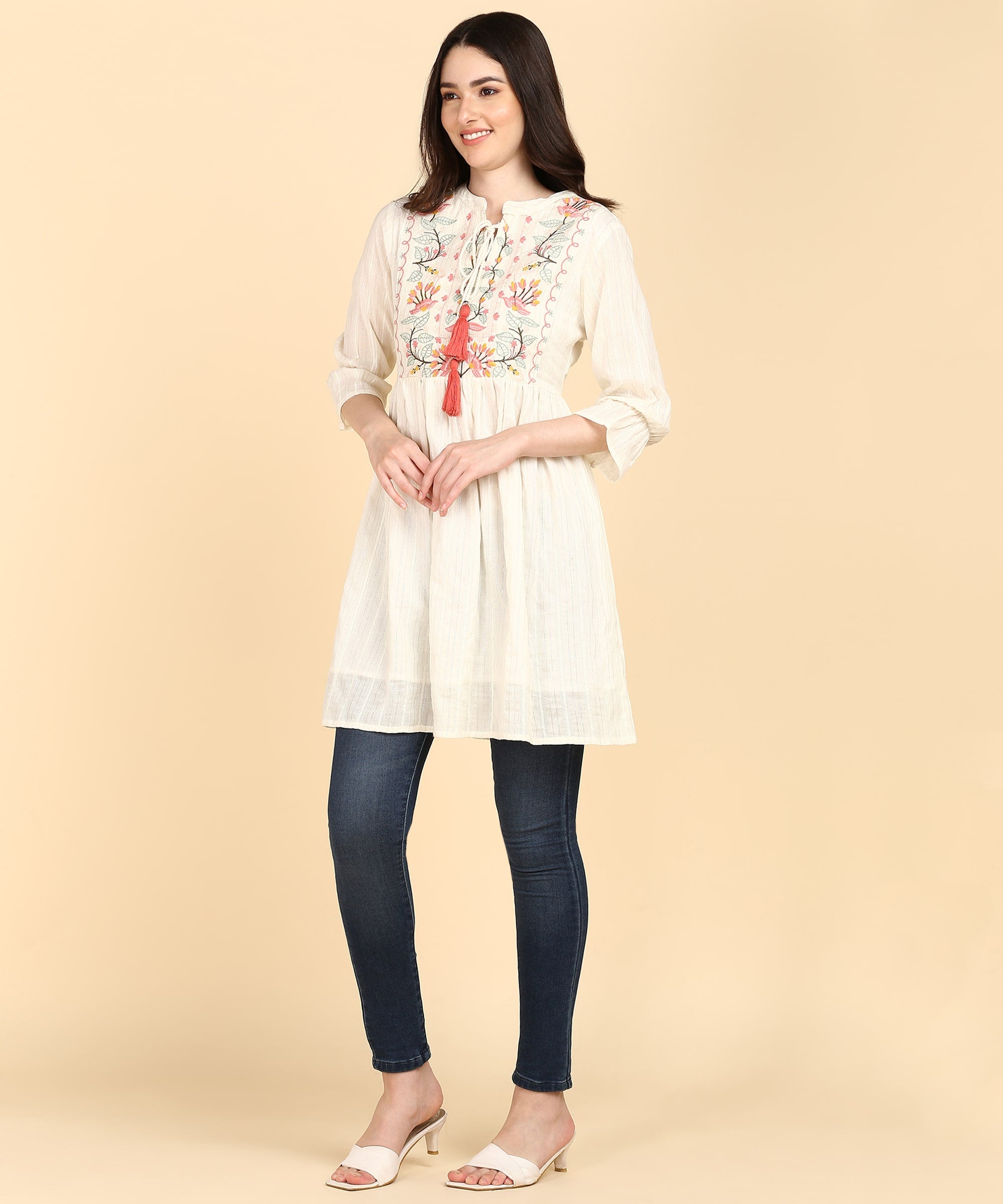 Pink Cotton Lurex Embroidered Tunic (W1399)