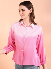 Pink Tie-Dye Crepe Loose Fit Shirt (W1569)