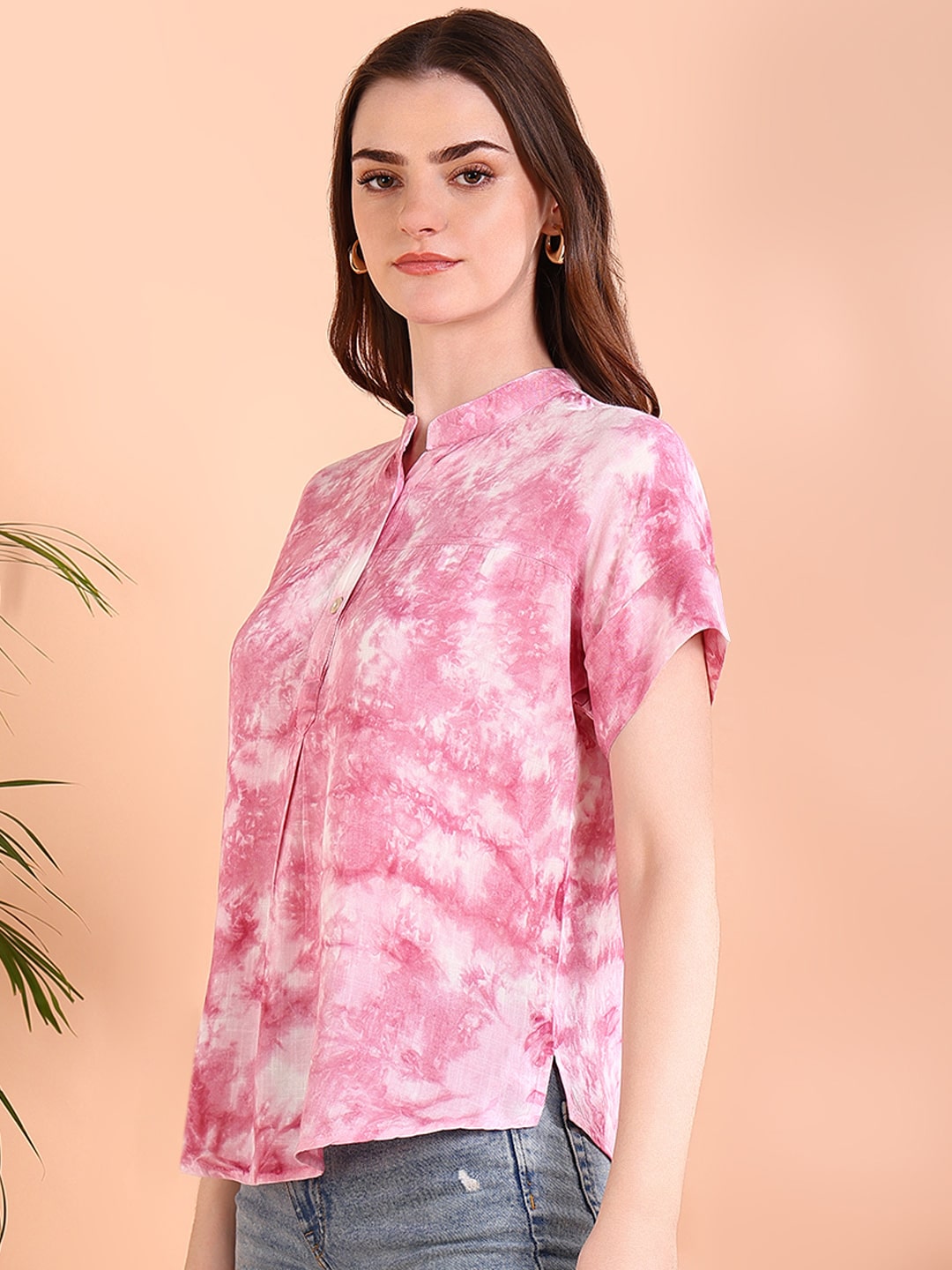 Vibrant Peach Tie-Dye Everywhere Top In Soft Rayon (W1541)