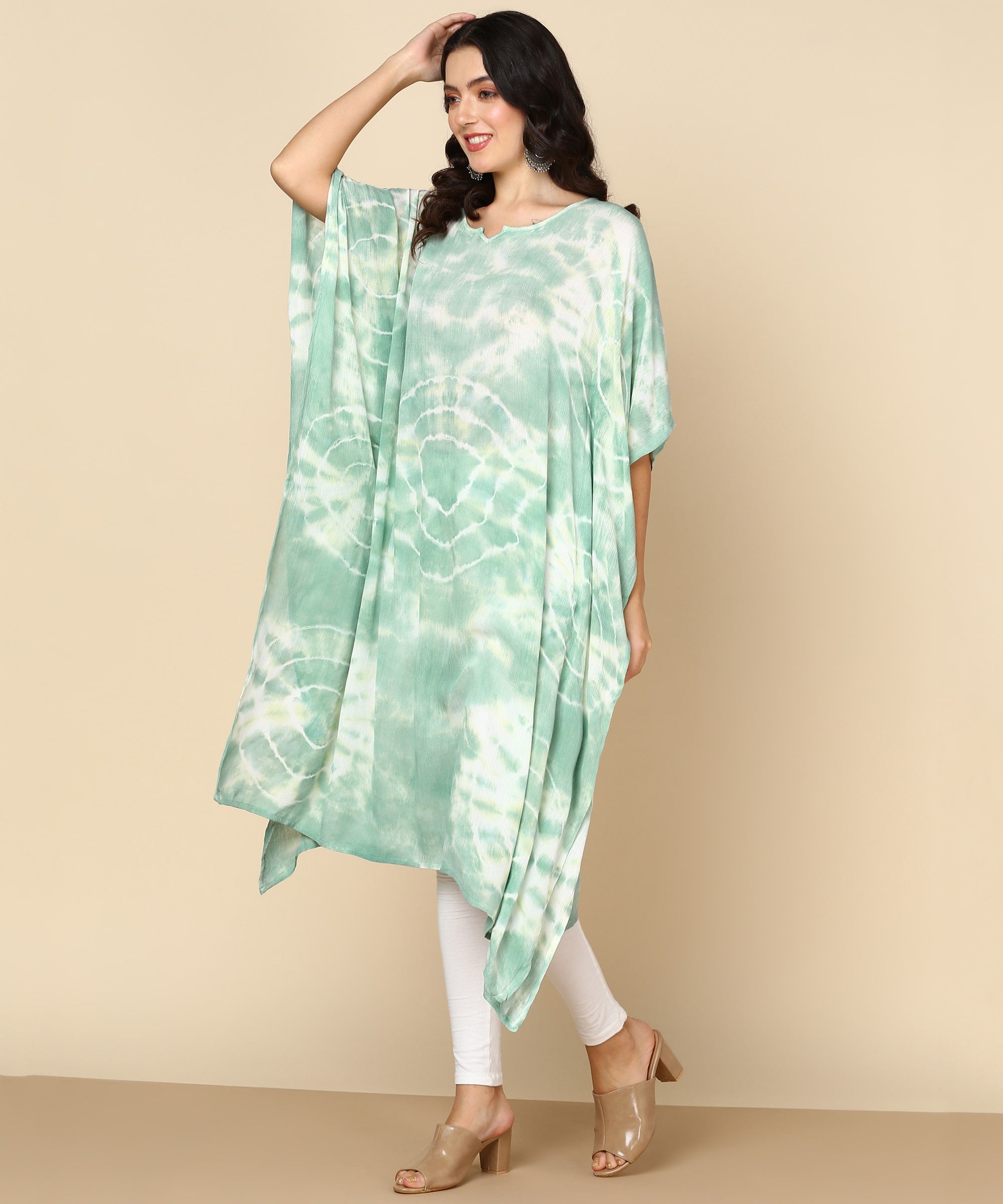 Rayon Tie Dye Pastel Green Kaftan kurta (W1349)