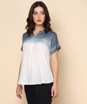 White and Smokey Grey Ombre Dyed Rayon Slub Top (W1422)