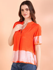 Vibrant Orange Tie-Dye Everywhere Top In Soft Rayon (W1565)