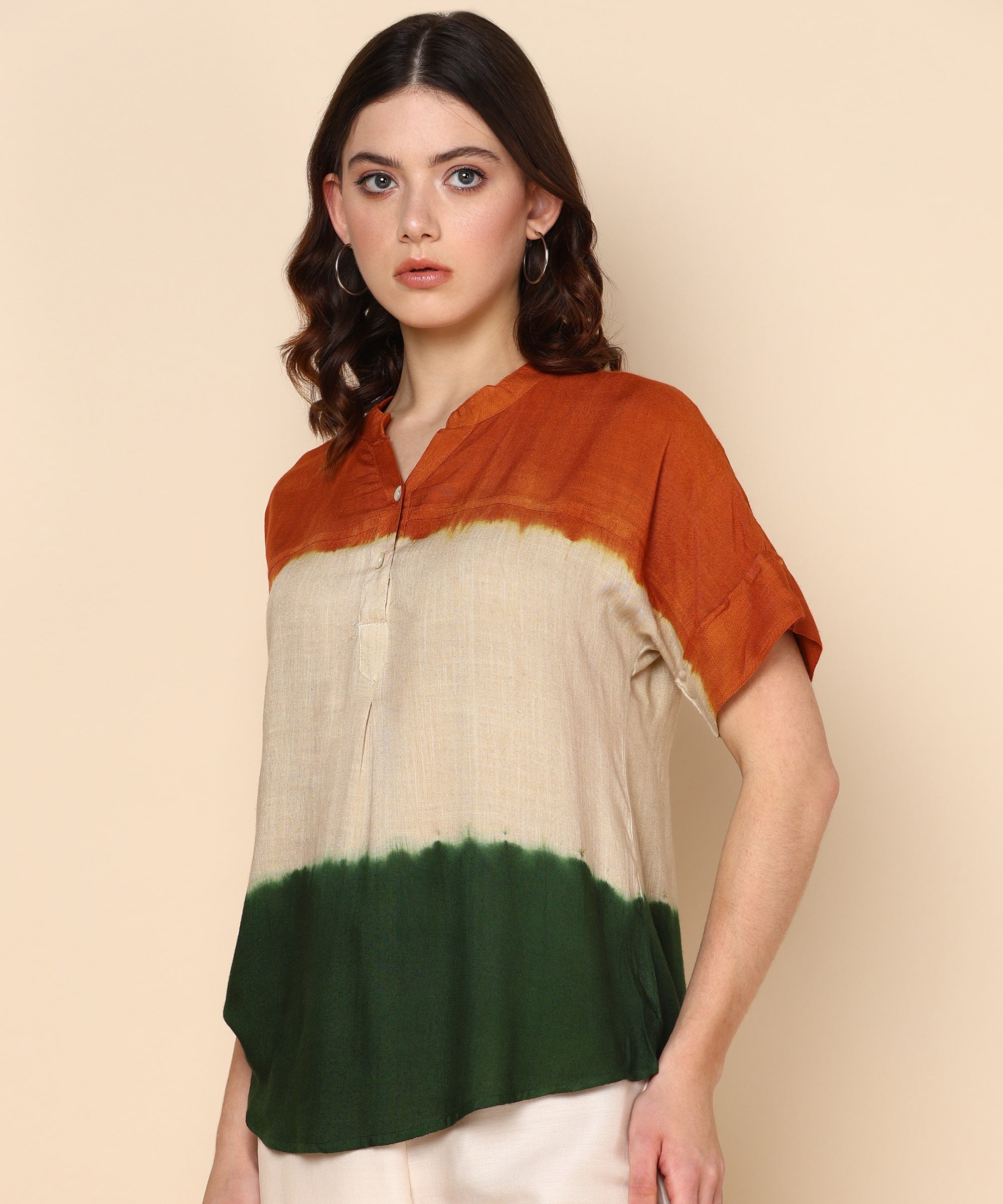 Indian Flag-Inspired Tri-Colored Ombre Dyed Rayon Top (W1416)