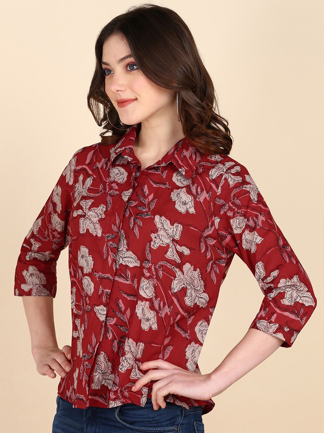 Floral Printed Comfort Fit Shirt for Women (W1479)