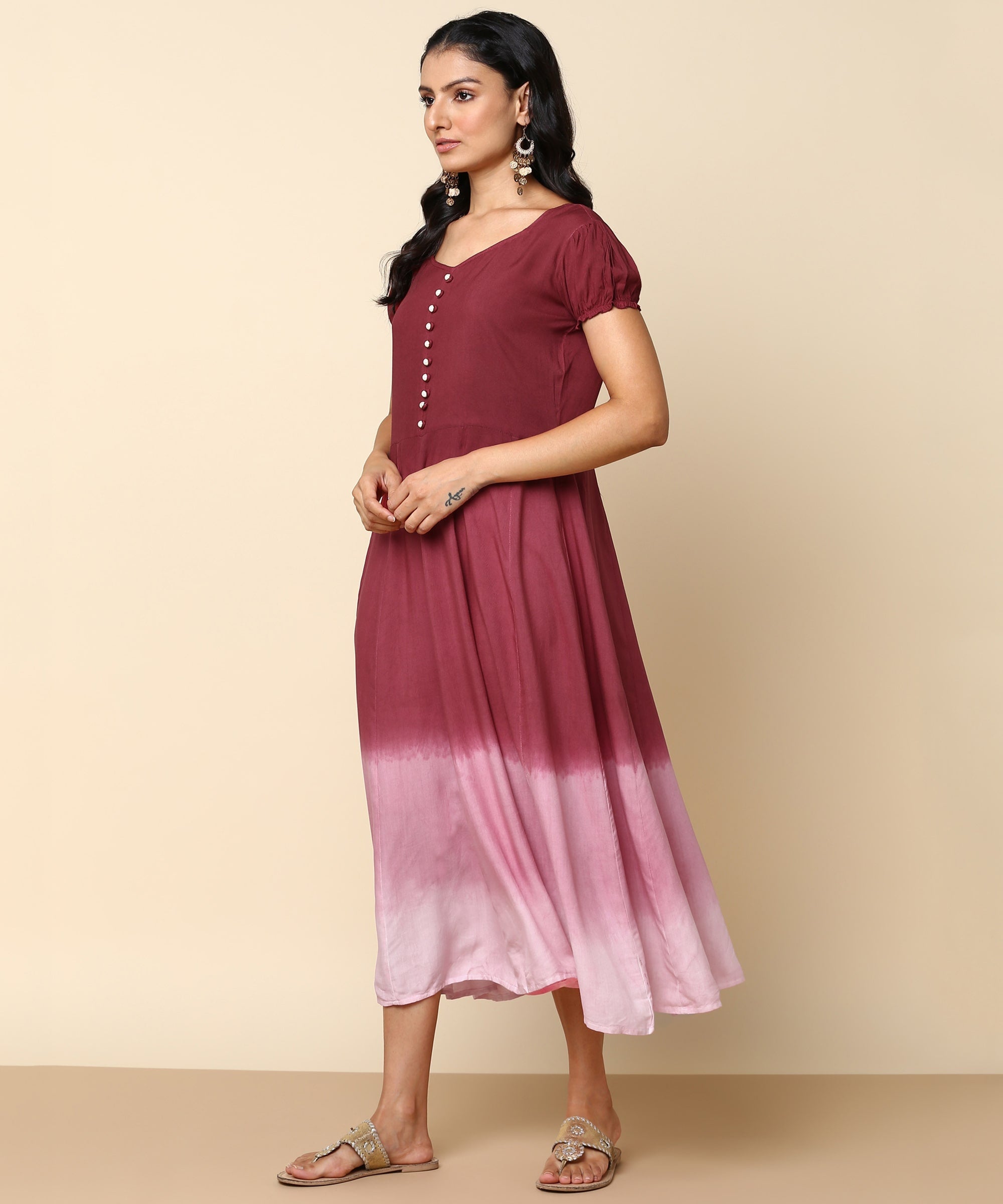 Rayon Ombre Dyed A-Line Maxi Dress (W1224)