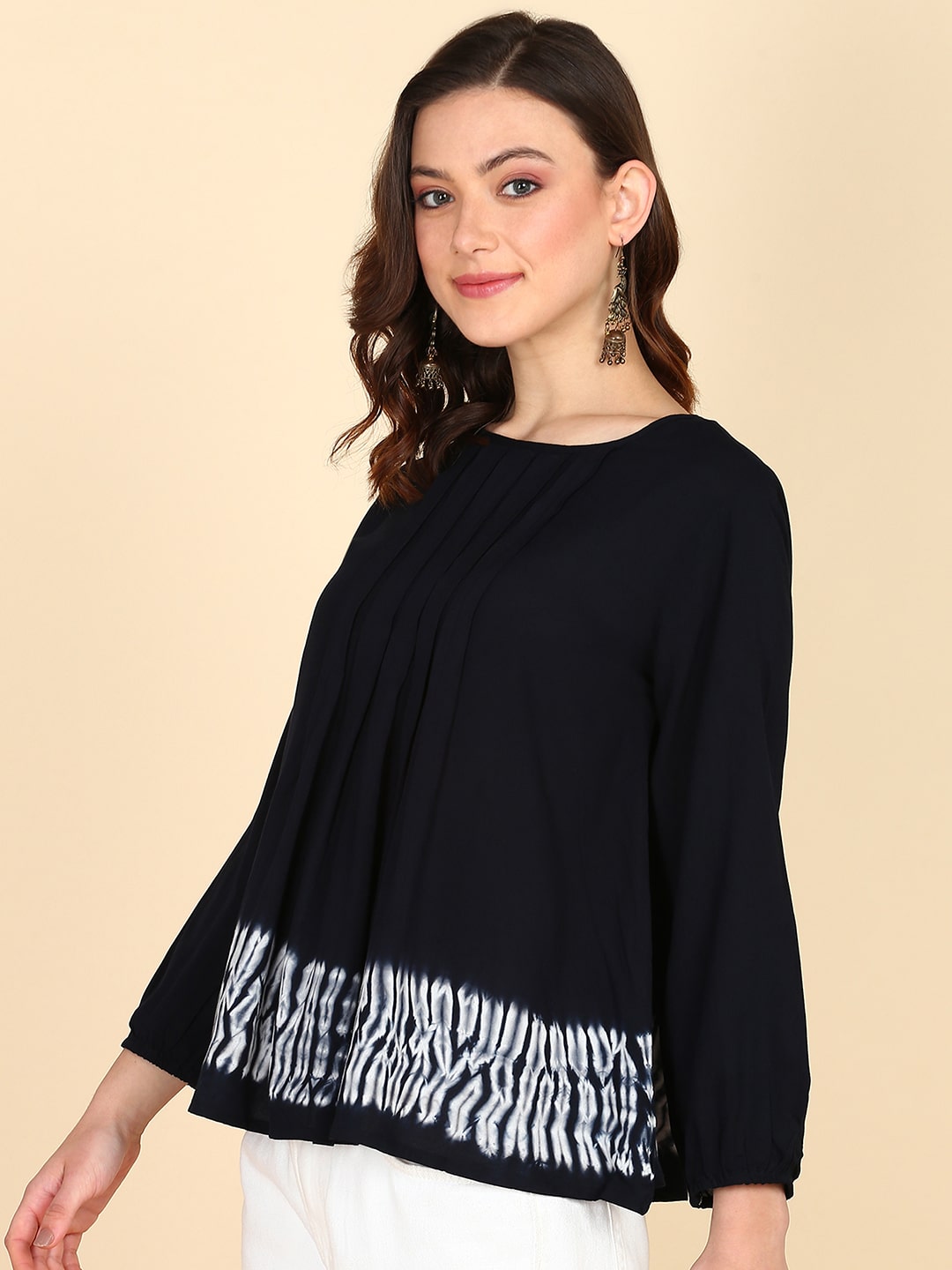 Rayon tie dye Black Pleated Top (W1332)