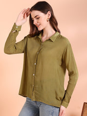 Olive Green Tie-Dye Crepe Loose Fit Shirt (W1557)