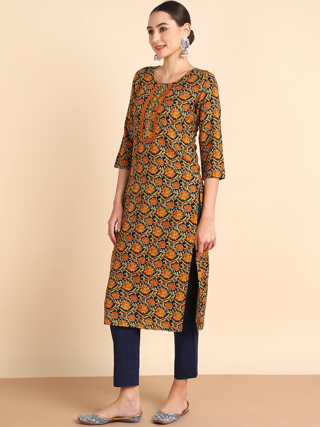 Women Embroidered Printed Rayon Straight Kurta (W1505)