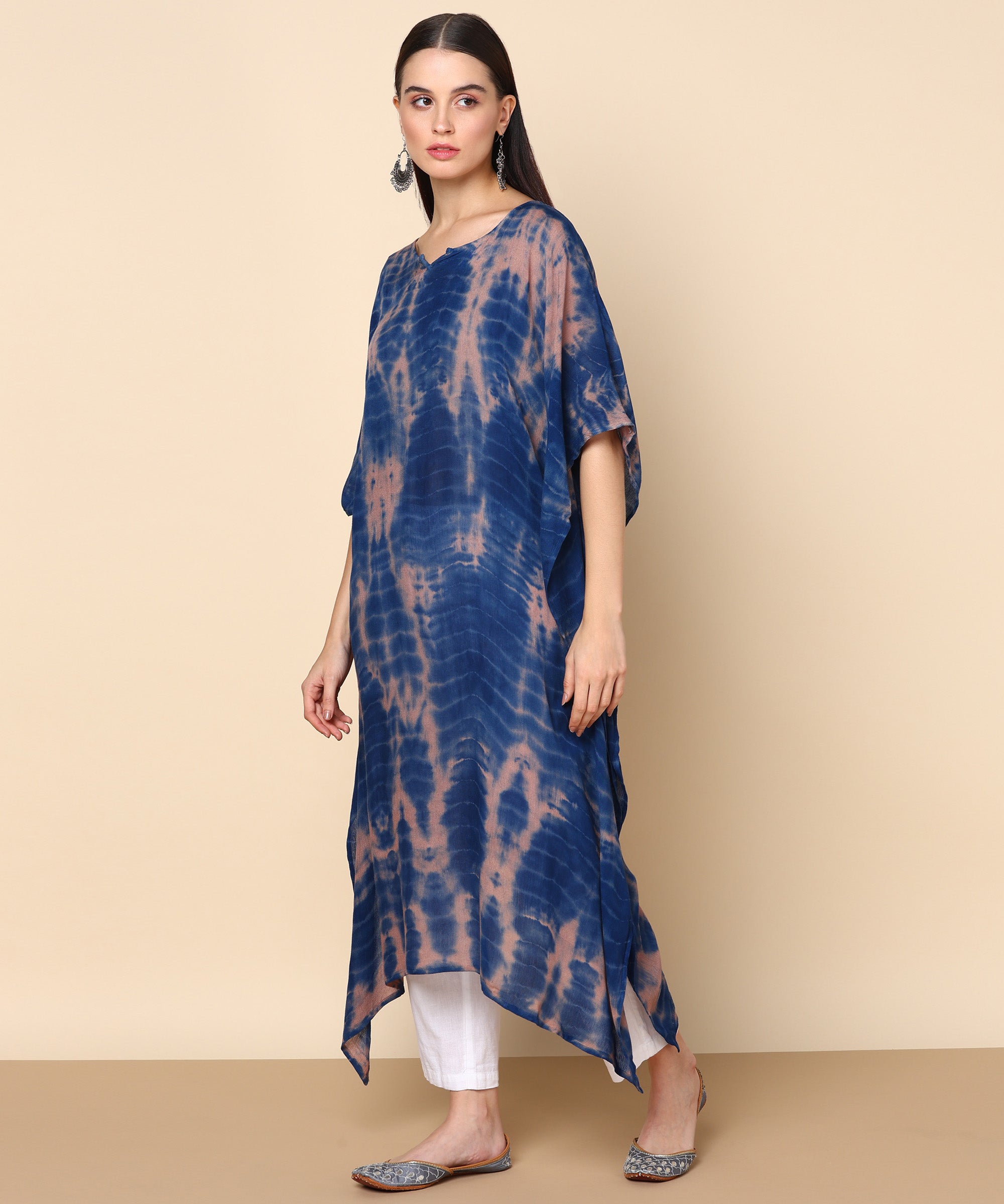 Rayon Tie Dye Beige Kaftan Dress (W1206)