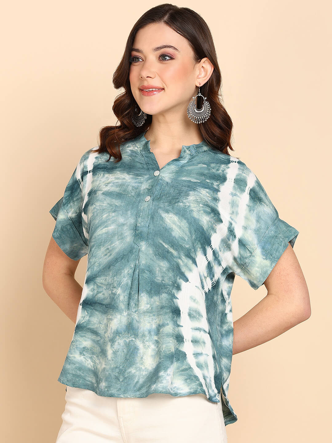 Tie Dyed Fitted Rayon Top for Women (W1458)