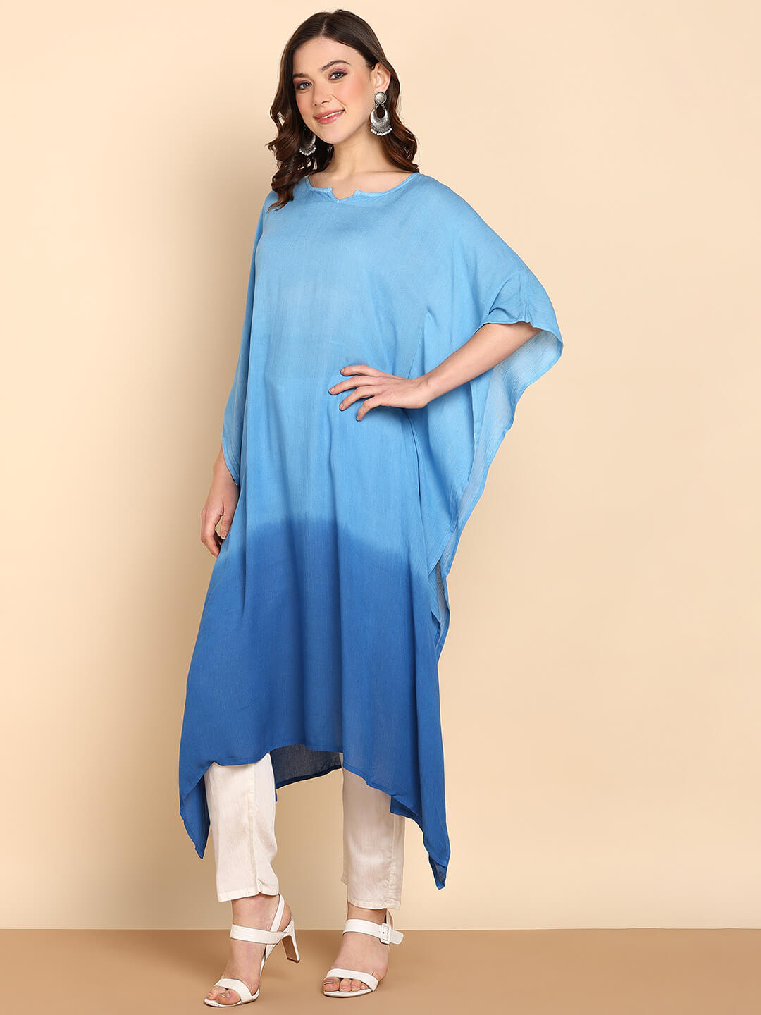 Hand Dyed Loose Fitted Crepe Kaftan Kurta (W1439)