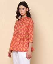 Printed Cotton Orange Top (W1344)