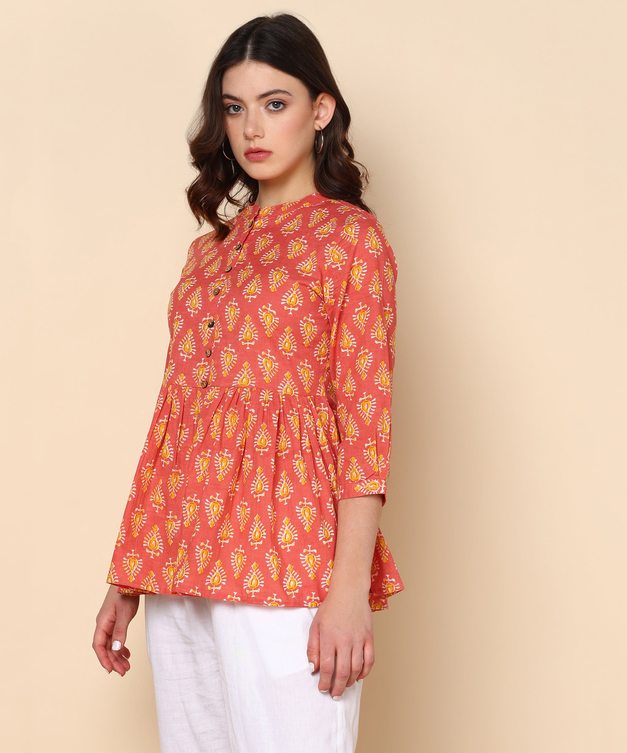 Printed Cotton Orange Top (W1344)