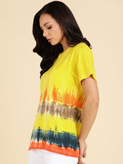 Yellow Tie Dye Cotton Regular Fit T-shirts (W1294)