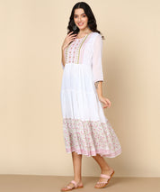 White Malmal Hand Block Print Anarkali Dress with Dupatta (W1401)