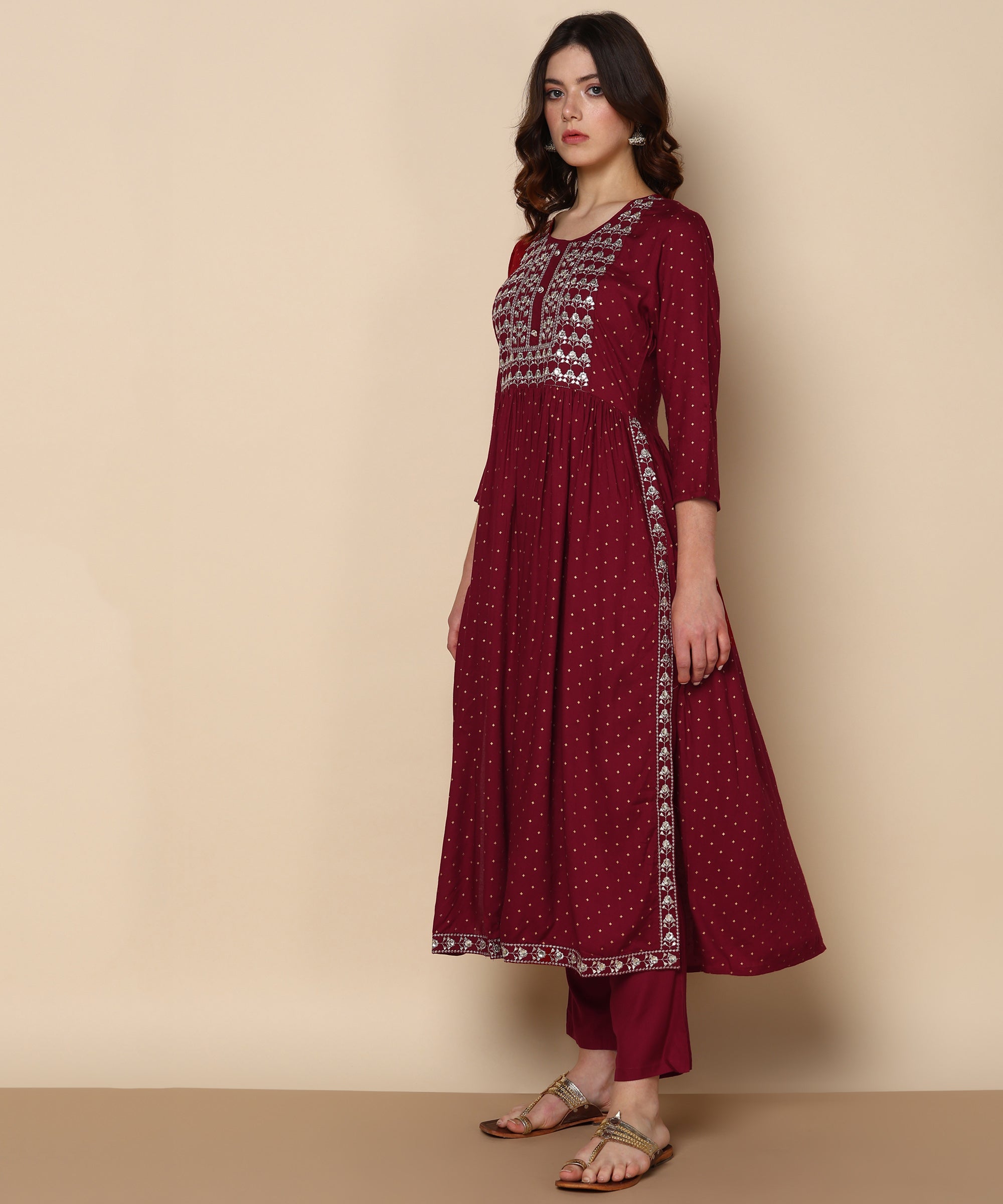 Rayon Maroon Anarkali Kurta set with Dupatta (W1312)