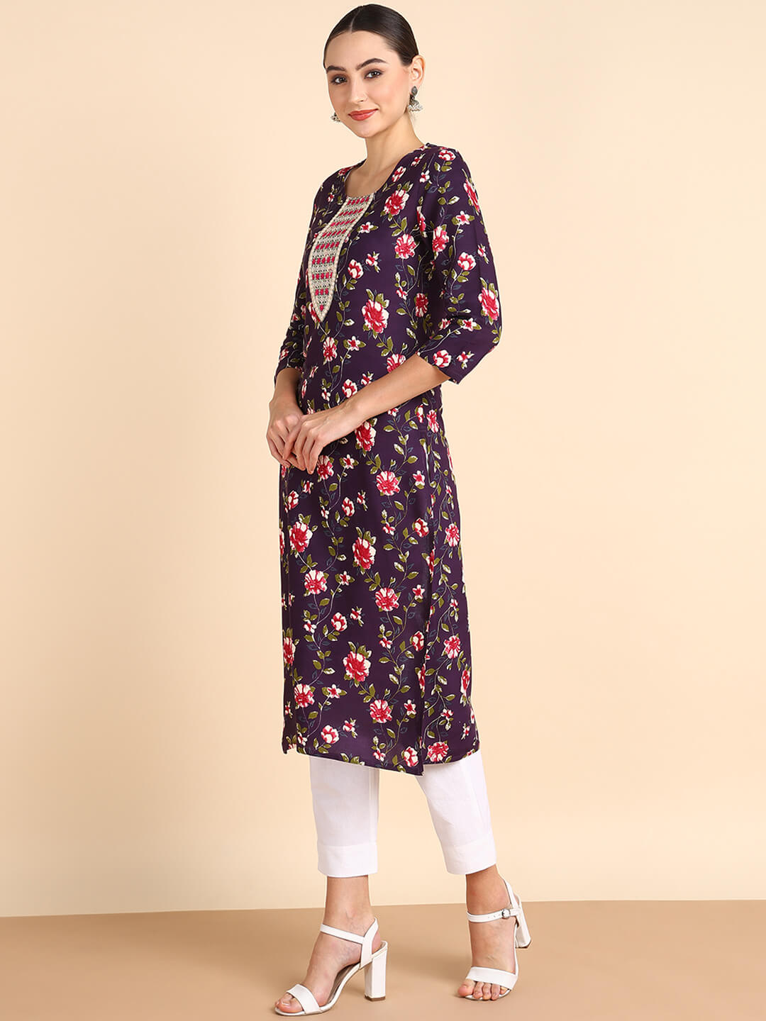 Women Embroidered Printed Rayon Straight Kurta (W1501)