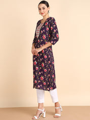 Women Embroidered Printed Rayon Straight Kurta (W1501)