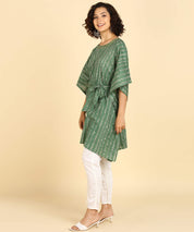 Jaipurhues Pure Cotton Green Printed Kaftan Tunic With Hand Kantha Work (W1394)