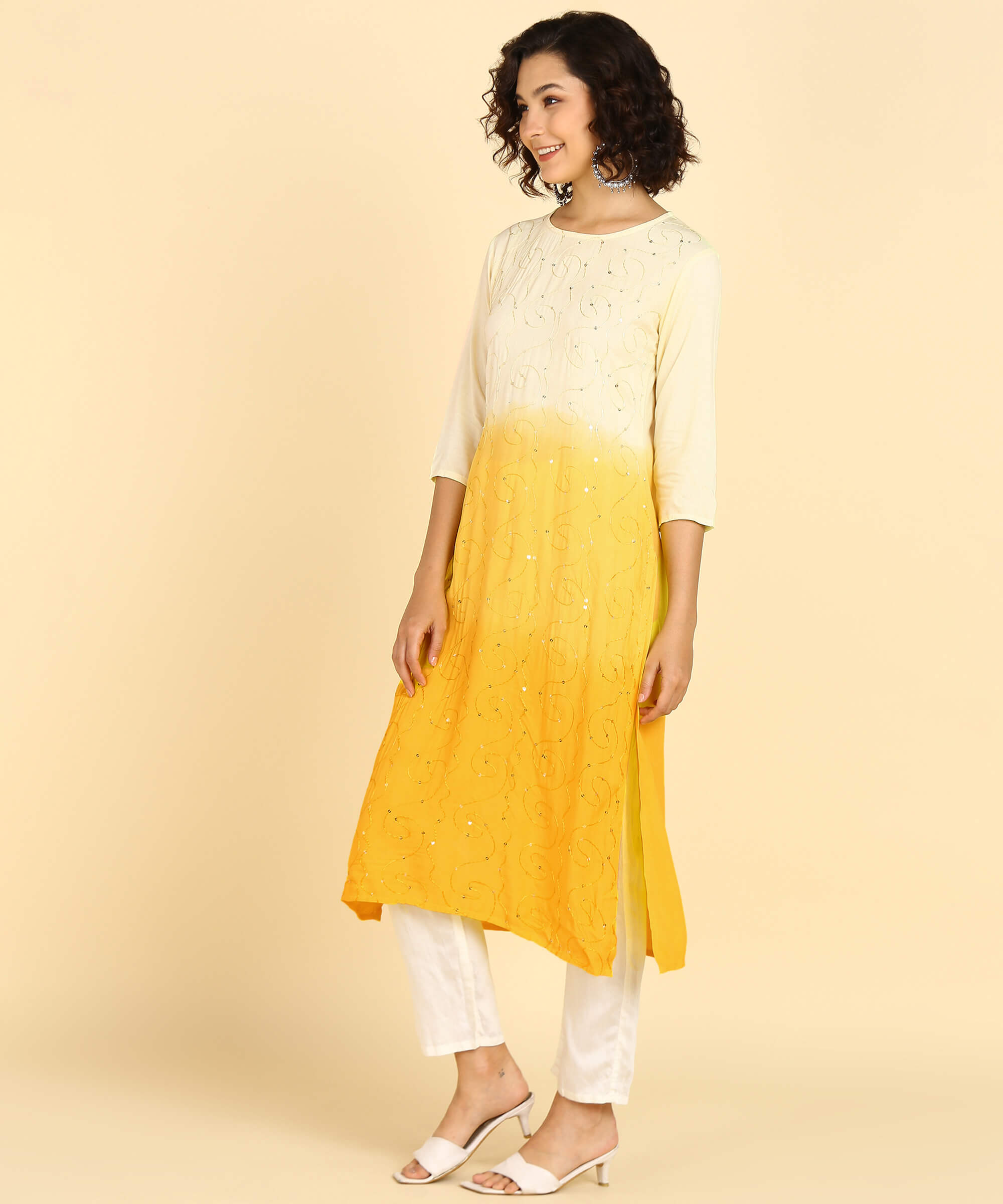 Rayon Ombre Yellow Tie Dye Straight Kurta With Adda Work (W1375)