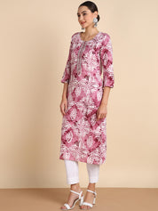 Women Embroidered Printed Rayon Straight Kurta (W1504)