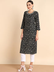 Women Embroidered Printed Rayon Straight Kurta (W1516)