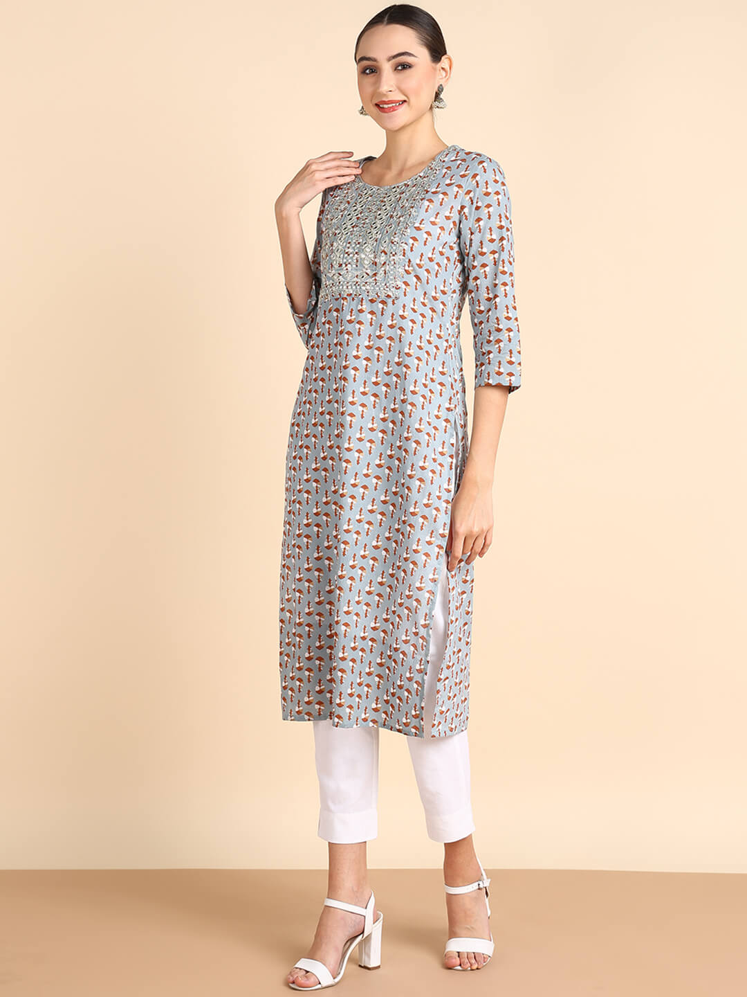 Women Embroidered Printed Rayon Straight Kurta (W1513)