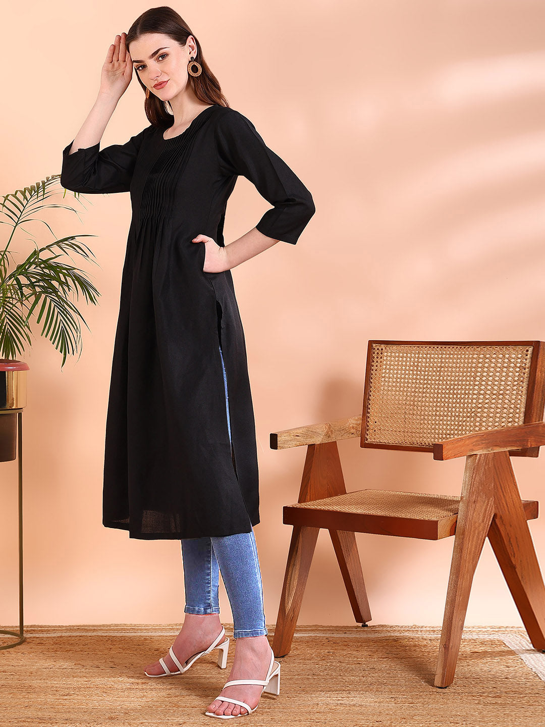 Black Straight Kurta with Soft Rayon (W1571)