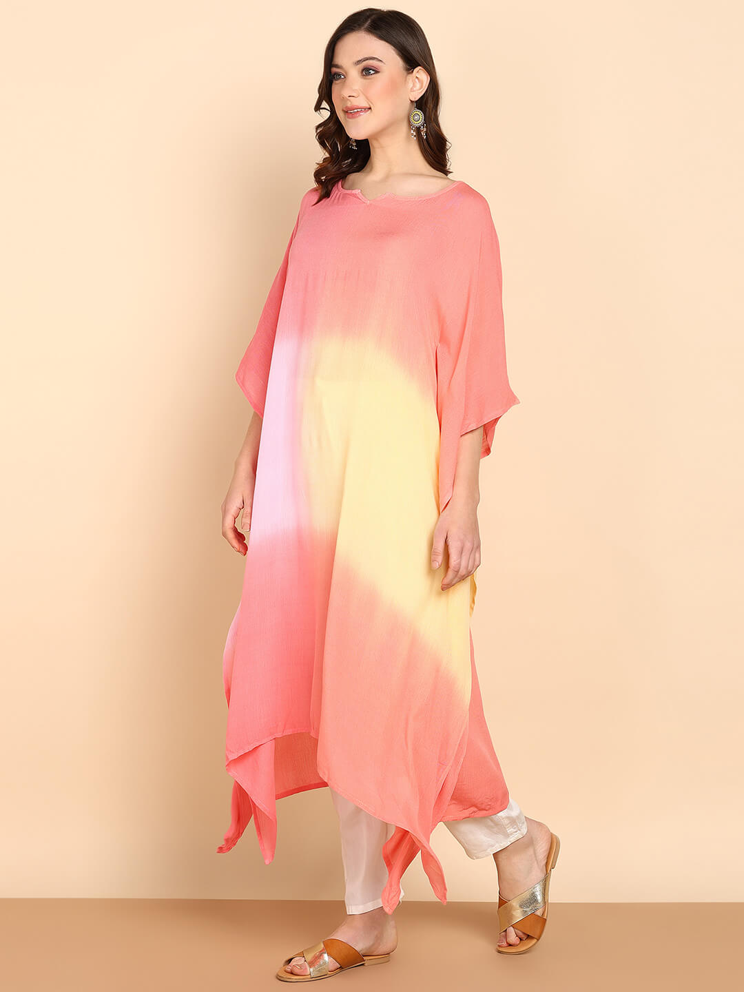 Hand Dyed Loose Fitted Crepe Kaftan Kurta (W1434)