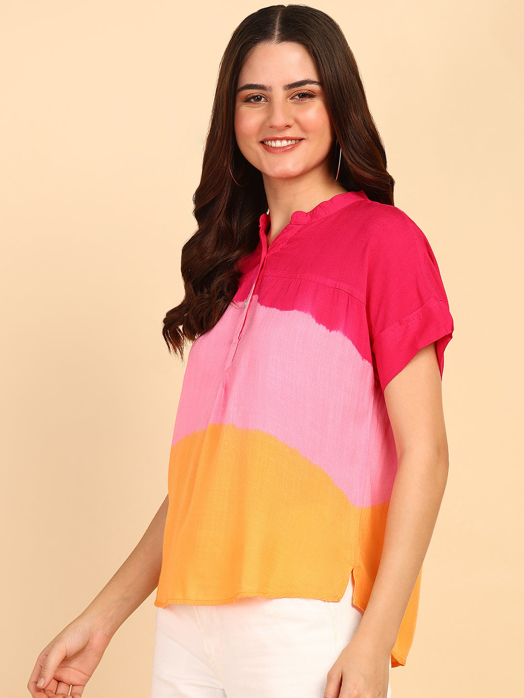 Hand Tie Dyed Multicolor Top for Women (W1525)