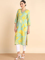 Women Embroidered Printed Rayon Straight Kurta (W1506)