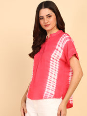 Hand Tie Dyed Fuchsia Top for Women (W1527)