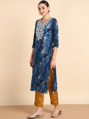 Women Embroidered Printed Rayon Straight Kurta (W1511)