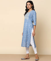 Pure Cotton Grey Bandhej Kurti With Sequins Embroidery Work (W1362)