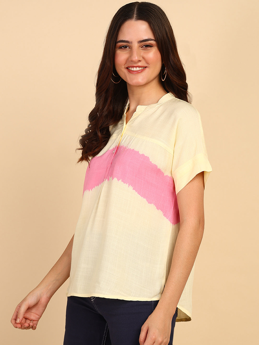 Hand Tie Dyed Peach Top for Women (W1526)