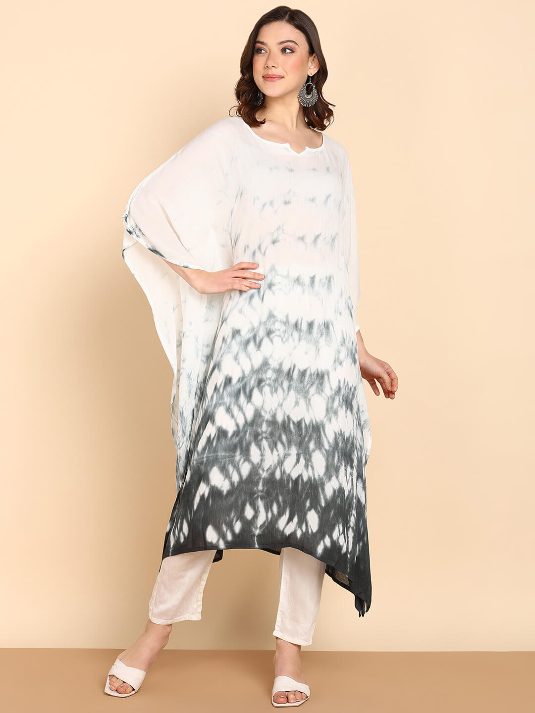 Hand Dyed Loose Fitted Crepe Kaftan Kurta (W1438)